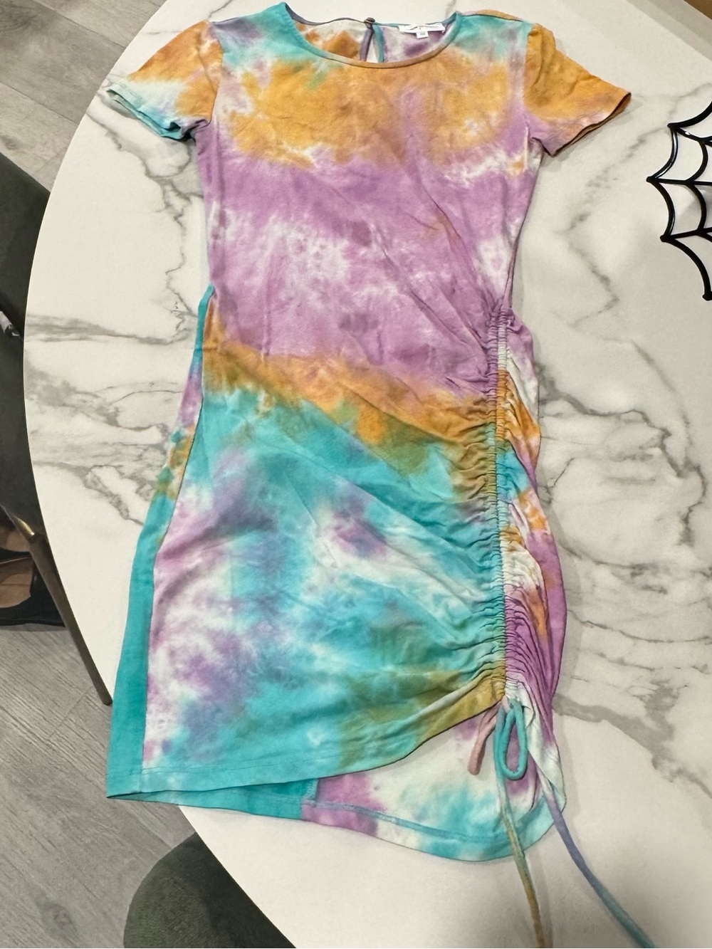Privacy Please Tie-Dye Ruched Mini Dress Purple & Blue XS